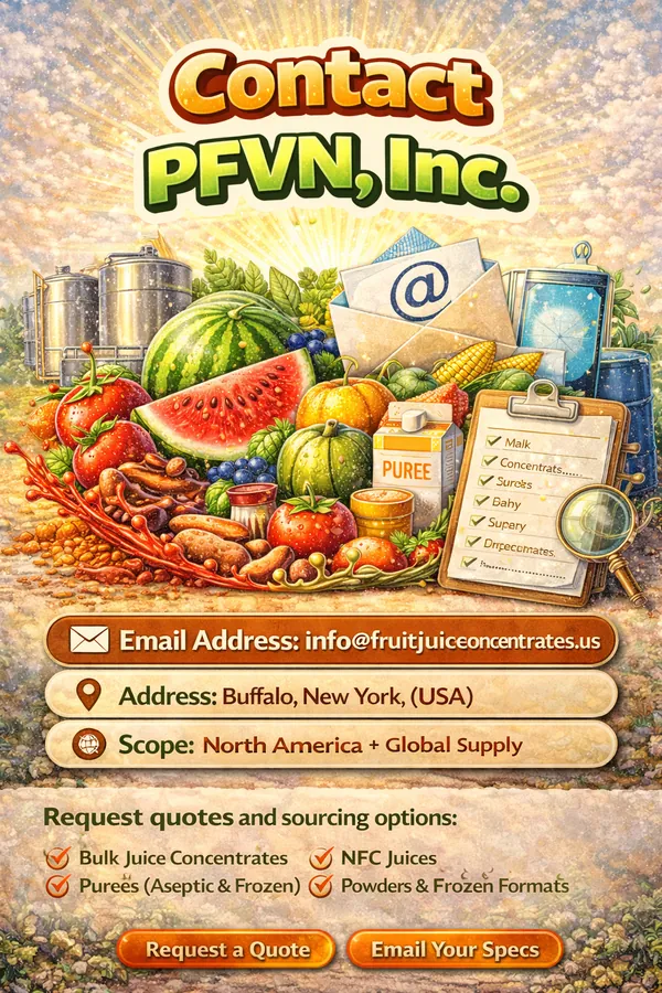 Contact PFVN: bulk juice concentrates, NFC juices, purees, powders and frozen ingredients